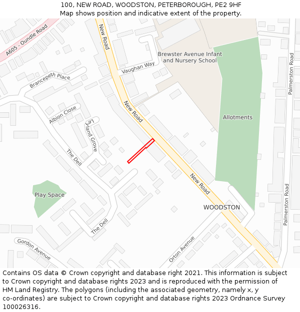 100, NEW ROAD, WOODSTON, PETERBOROUGH, PE2 9HF: Location map and indicative extent of plot