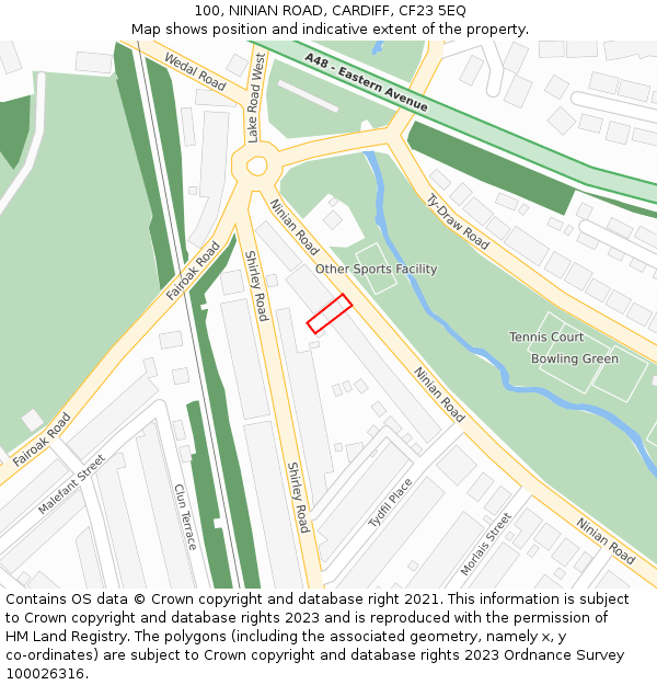 100, NINIAN ROAD, CARDIFF, CF23 5EQ: Location map and indicative extent of plot