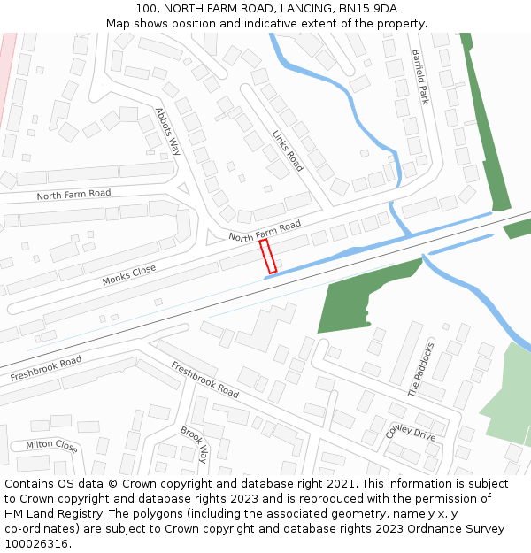 100, NORTH FARM ROAD, LANCING, BN15 9DA: Location map and indicative extent of plot