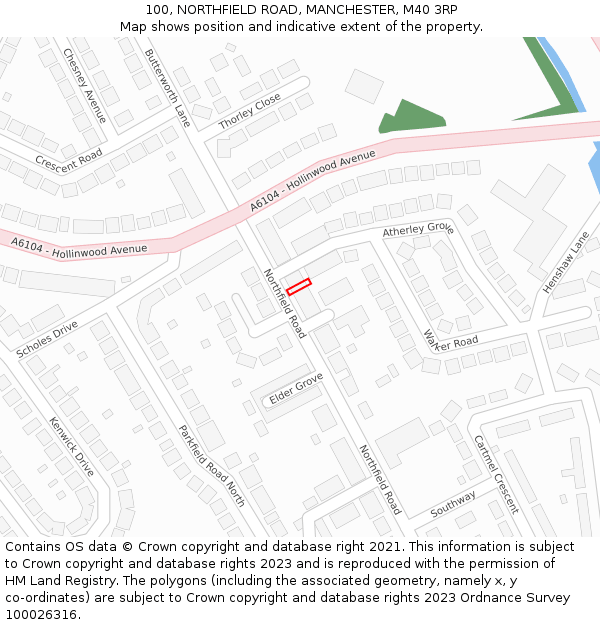 100, NORTHFIELD ROAD, MANCHESTER, M40 3RP: Location map and indicative extent of plot