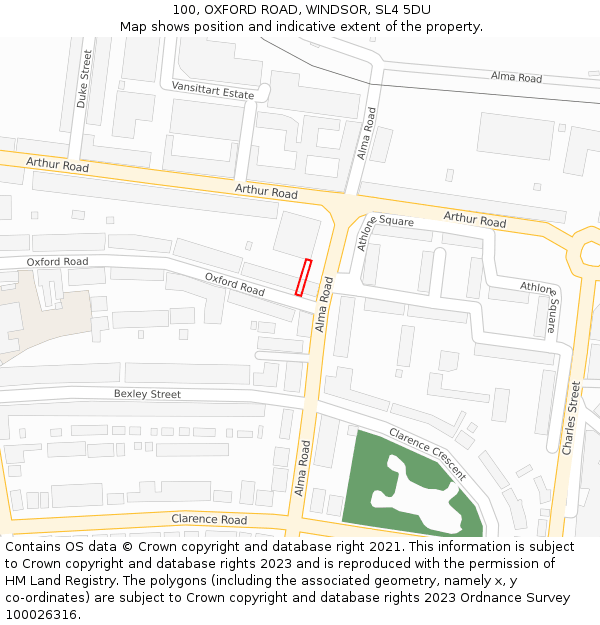 100, OXFORD ROAD, WINDSOR, SL4 5DU: Location map and indicative extent of plot