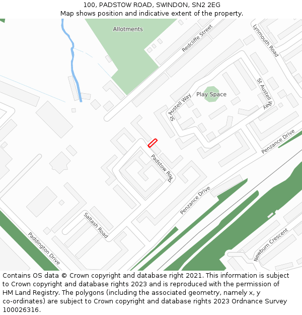 100, PADSTOW ROAD, SWINDON, SN2 2EG: Location map and indicative extent of plot