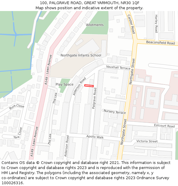 100, PALGRAVE ROAD, GREAT YARMOUTH, NR30 1QF: Location map and indicative extent of plot