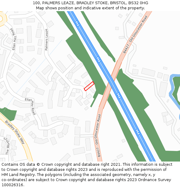 100, PALMERS LEAZE, BRADLEY STOKE, BRISTOL, BS32 0HG: Location map and indicative extent of plot