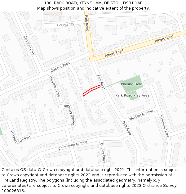 100, PARK ROAD, KEYNSHAM, BRISTOL, BS31 1AR: Location map and indicative extent of plot