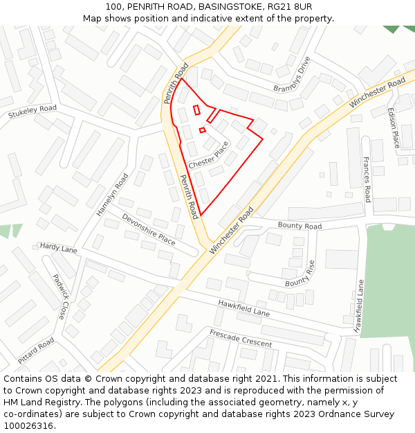 100, PENRITH ROAD, BASINGSTOKE, RG21 8UR: Location map and indicative extent of plot