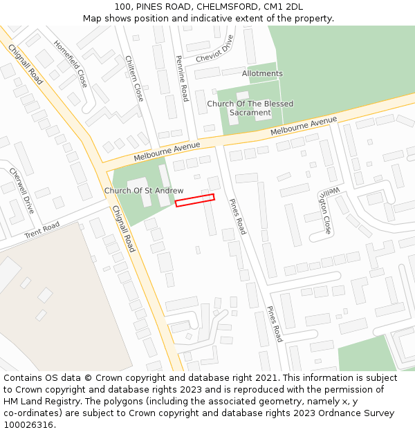 100, PINES ROAD, CHELMSFORD, CM1 2DL: Location map and indicative extent of plot