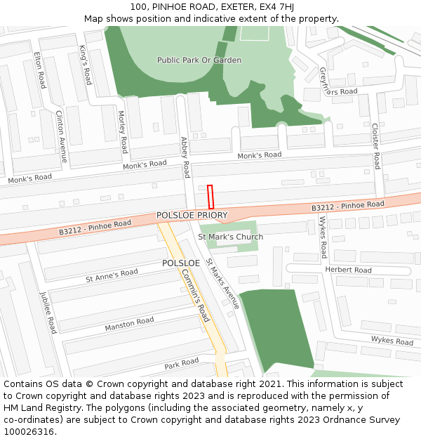 100, PINHOE ROAD, EXETER, EX4 7HJ: Location map and indicative extent of plot