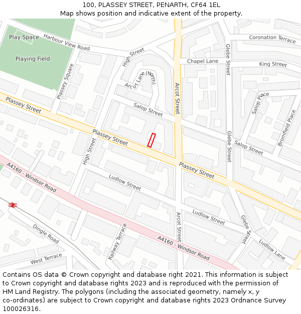 100, PLASSEY STREET, PENARTH, CF64 1EL: Location map and indicative extent of plot