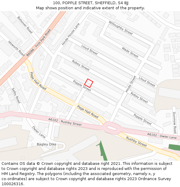 100, POPPLE STREET, SHEFFIELD, S4 8JJ: Location map and indicative extent of plot