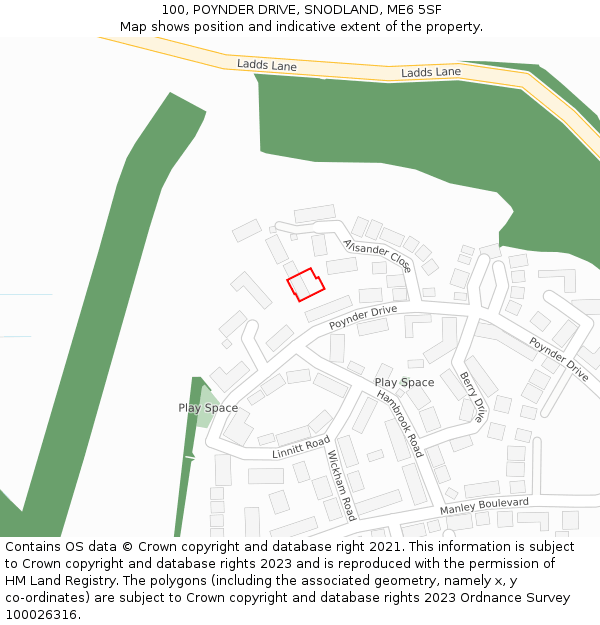 100, POYNDER DRIVE, SNODLAND, ME6 5SF: Location map and indicative extent of plot