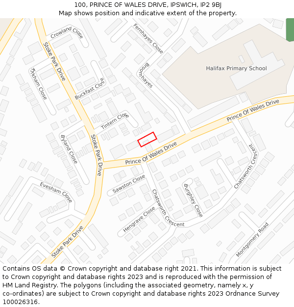 100, PRINCE OF WALES DRIVE, IPSWICH, IP2 9BJ: Location map and indicative extent of plot