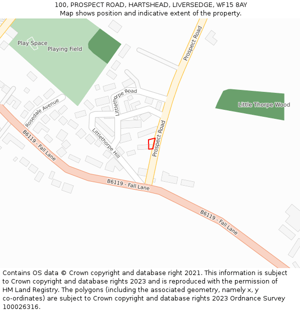100, PROSPECT ROAD, HARTSHEAD, LIVERSEDGE, WF15 8AY: Location map and indicative extent of plot