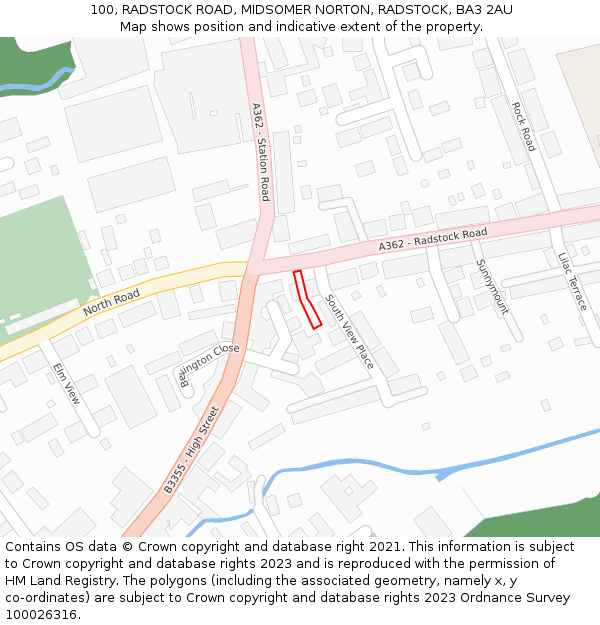 100, RADSTOCK ROAD, MIDSOMER NORTON, RADSTOCK, BA3 2AU: Location map and indicative extent of plot