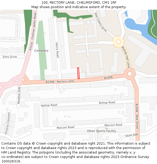 100, RECTORY LANE, CHELMSFORD, CM1 1RF: Location map and indicative extent of plot