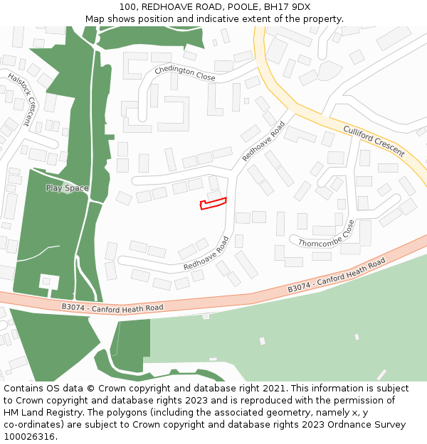 100, REDHOAVE ROAD, POOLE, BH17 9DX: Location map and indicative extent of plot