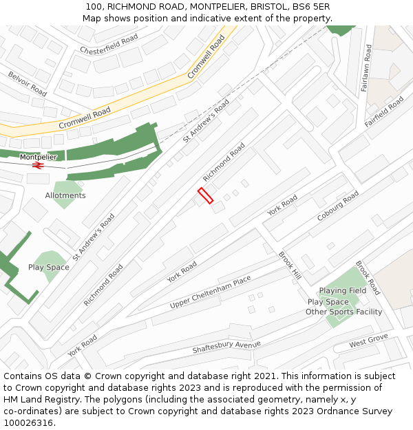 100, RICHMOND ROAD, MONTPELIER, BRISTOL, BS6 5ER: Location map and indicative extent of plot