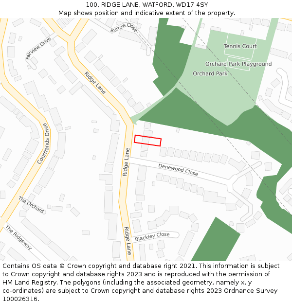100, RIDGE LANE, WATFORD, WD17 4SY: Location map and indicative extent of plot