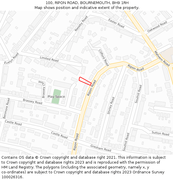 100, RIPON ROAD, BOURNEMOUTH, BH9 1RH: Location map and indicative extent of plot