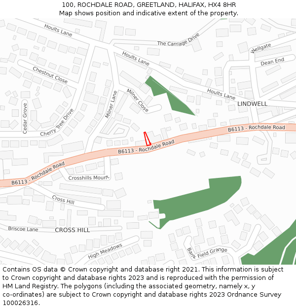 100, ROCHDALE ROAD, GREETLAND, HALIFAX, HX4 8HR: Location map and indicative extent of plot