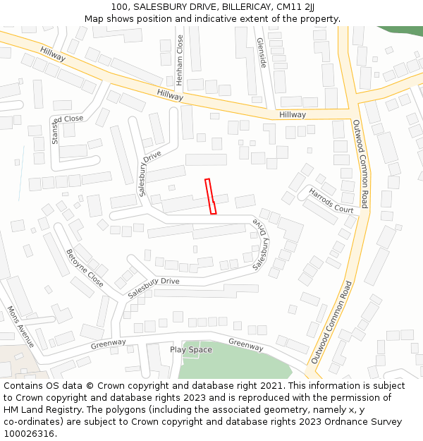 100, SALESBURY DRIVE, BILLERICAY, CM11 2JJ: Location map and indicative extent of plot