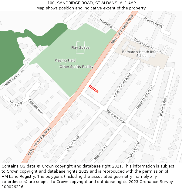 100, SANDRIDGE ROAD, ST ALBANS, AL1 4AP: Location map and indicative extent of plot
