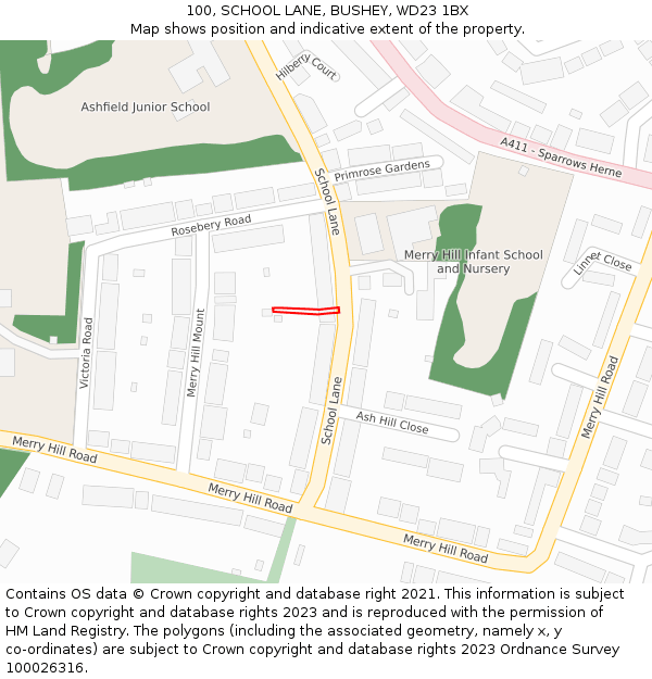 100, SCHOOL LANE, BUSHEY, WD23 1BX: Location map and indicative extent of plot