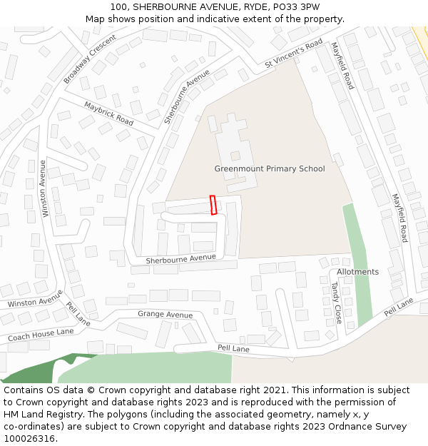 100, SHERBOURNE AVENUE, RYDE, PO33 3PW: Location map and indicative extent of plot
