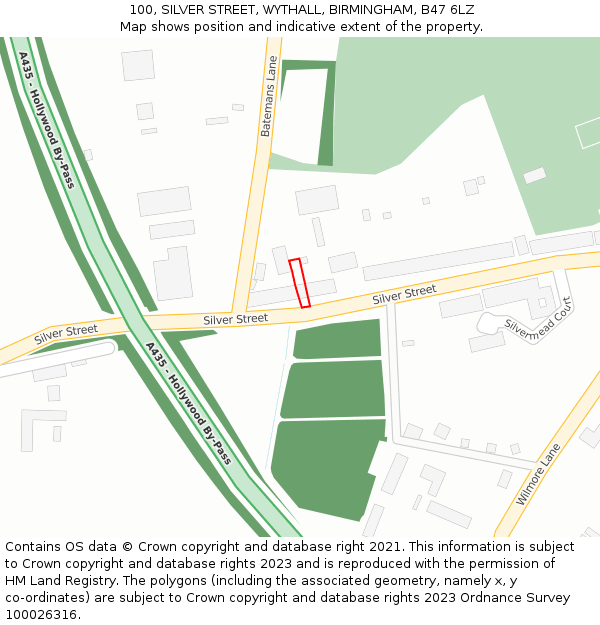 100, SILVER STREET, WYTHALL, BIRMINGHAM, B47 6LZ: Location map and indicative extent of plot