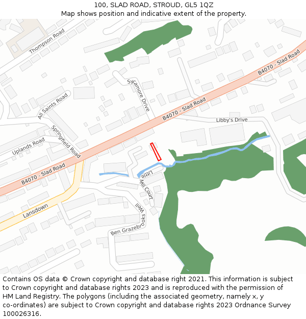 100, SLAD ROAD, STROUD, GL5 1QZ: Location map and indicative extent of plot