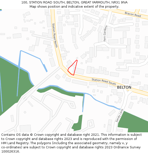 100, STATION ROAD SOUTH, BELTON, GREAT YARMOUTH, NR31 9NA: Location map and indicative extent of plot