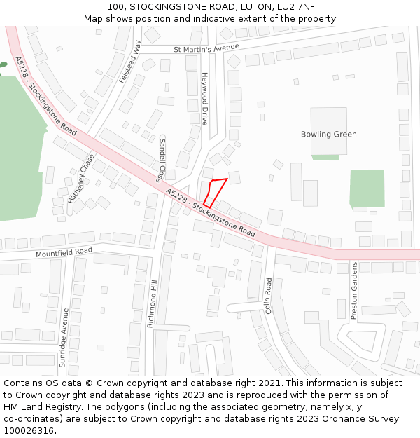 100, STOCKINGSTONE ROAD, LUTON, LU2 7NF: Location map and indicative extent of plot