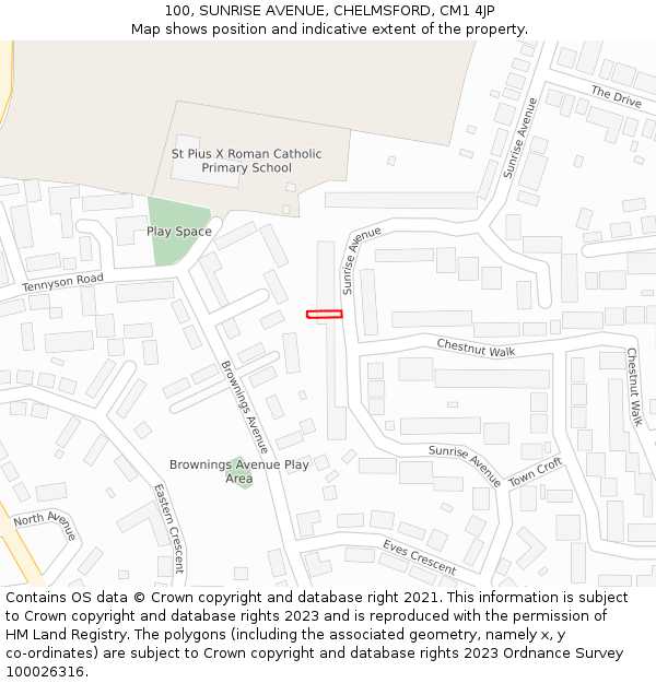 100, SUNRISE AVENUE, CHELMSFORD, CM1 4JP: Location map and indicative extent of plot