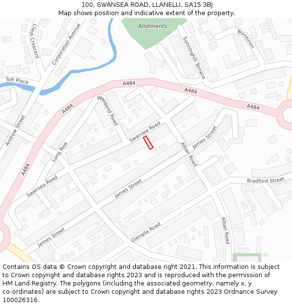 100, SWANSEA ROAD, LLANELLI, SA15 3BJ: Location map and indicative extent of plot