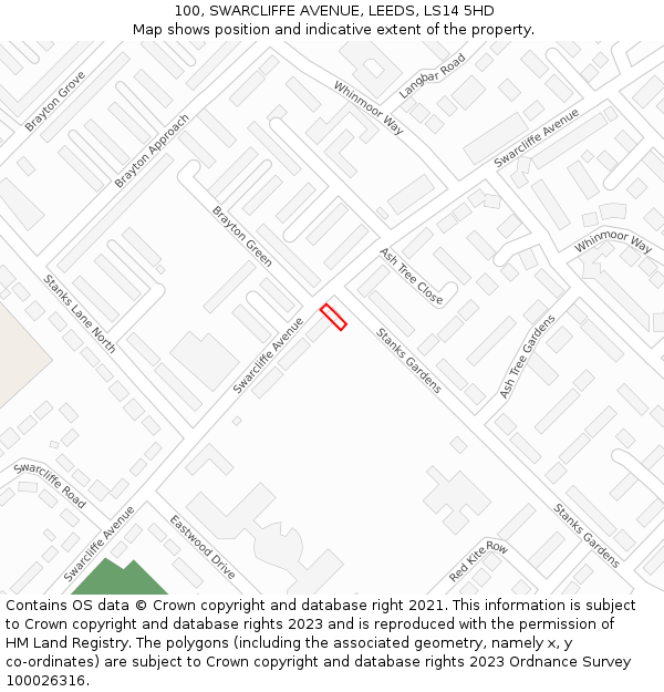 100, SWARCLIFFE AVENUE, LEEDS, LS14 5HD: Location map and indicative extent of plot