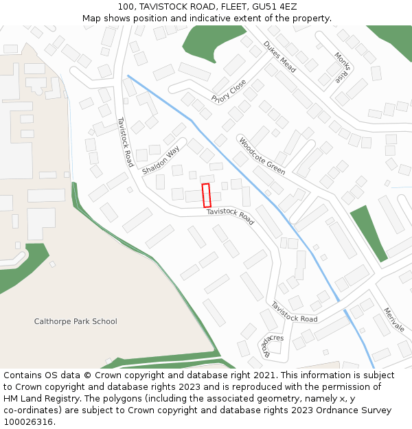 100, TAVISTOCK ROAD, FLEET, GU51 4EZ: Location map and indicative extent of plot