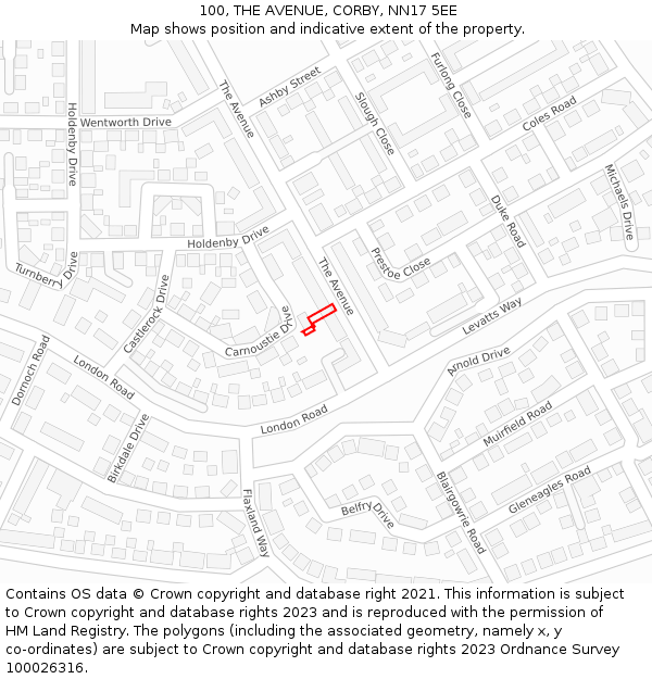 100, THE AVENUE, CORBY, NN17 5EE: Location map and indicative extent of plot