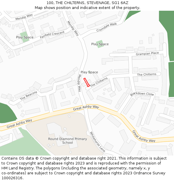 100, THE CHILTERNS, STEVENAGE, SG1 6AZ: Location map and indicative extent of plot