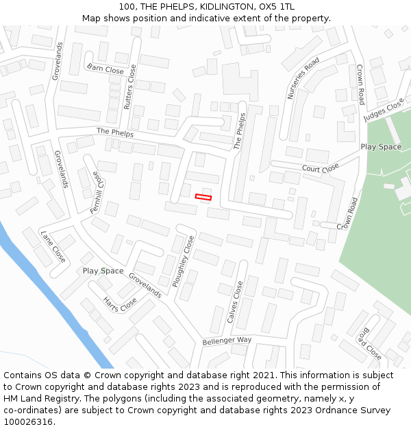 100, THE PHELPS, KIDLINGTON, OX5 1TL: Location map and indicative extent of plot