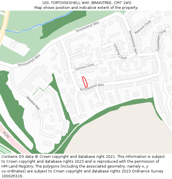100, TORTOISESHELL WAY, BRAINTREE, CM7 1WG: Location map and indicative extent of plot