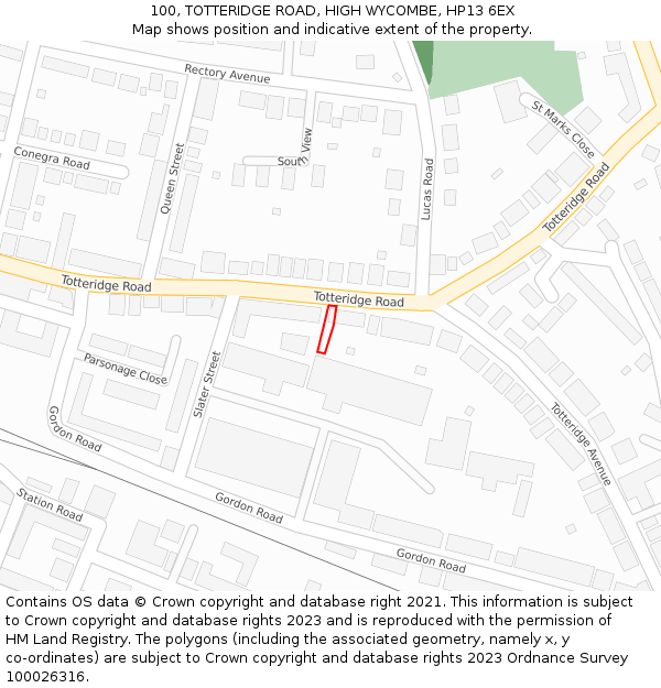 100, TOTTERIDGE ROAD, HIGH WYCOMBE, HP13 6EX: Location map and indicative extent of plot