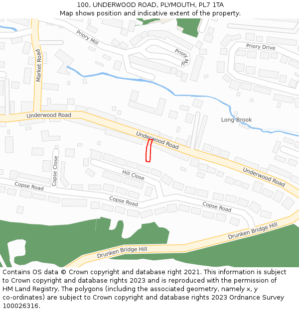 100, UNDERWOOD ROAD, PLYMOUTH, PL7 1TA: Location map and indicative extent of plot