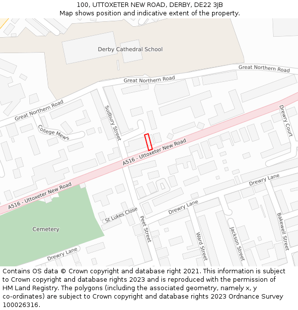 100, UTTOXETER NEW ROAD, DERBY, DE22 3JB: Location map and indicative extent of plot