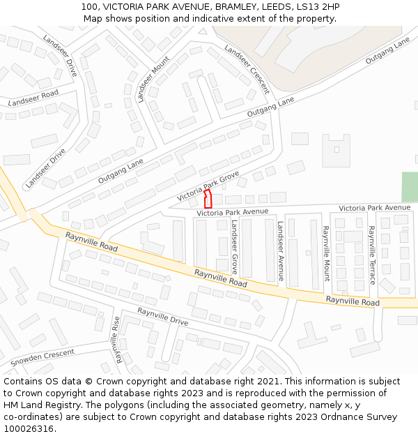100, VICTORIA PARK AVENUE, BRAMLEY, LEEDS, LS13 2HP: Location map and indicative extent of plot