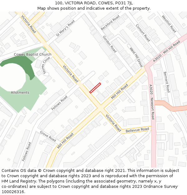 100, VICTORIA ROAD, COWES, PO31 7JL: Location map and indicative extent of plot