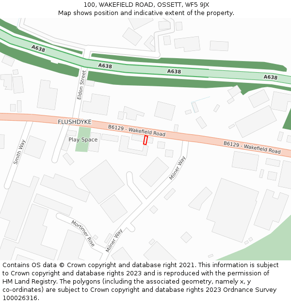 100, WAKEFIELD ROAD, OSSETT, WF5 9JX: Location map and indicative extent of plot