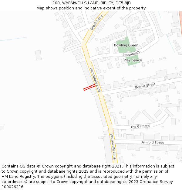 100, WARMWELLS LANE, RIPLEY, DE5 8JB: Location map and indicative extent of plot