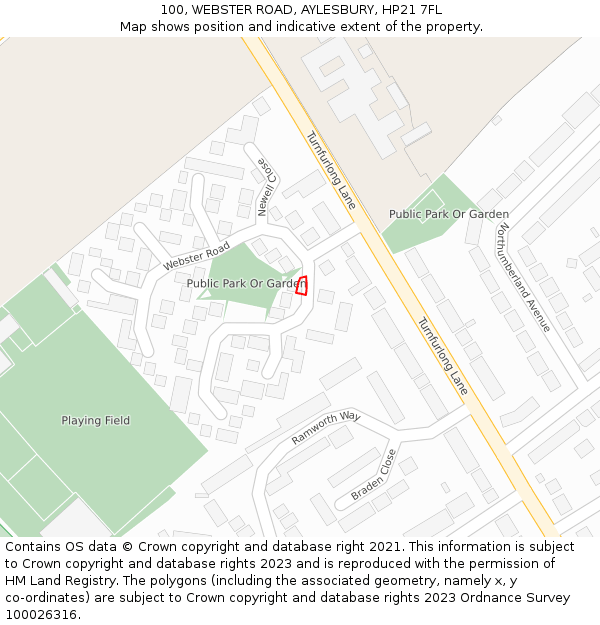 100, WEBSTER ROAD, AYLESBURY, HP21 7FL: Location map and indicative extent of plot