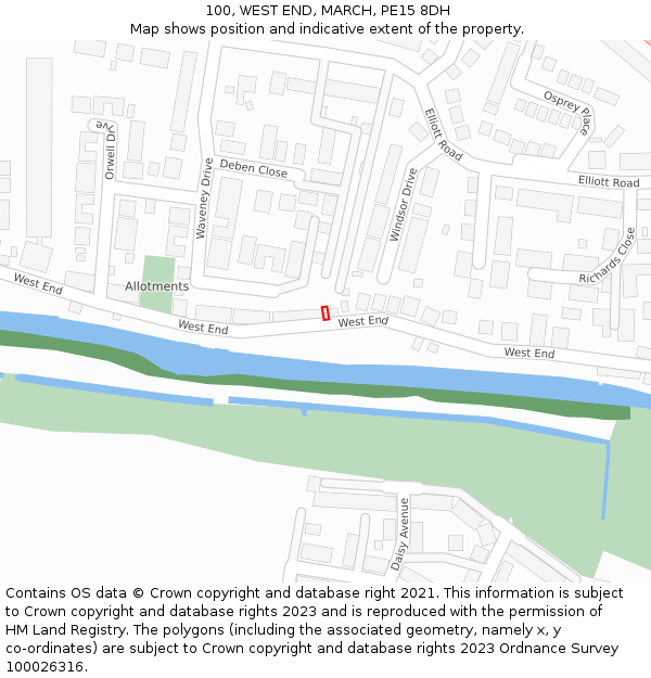100, WEST END, MARCH, PE15 8DH: Location map and indicative extent of plot