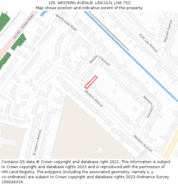 100, WESTERN AVENUE, LINCOLN, LN6 7SZ: Location map and indicative extent of plot
